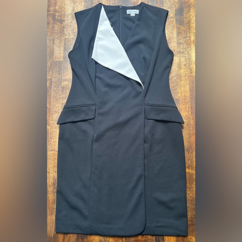 Elegant Tuxedo Influenced Black Dress, Calvin Klein SZ 6